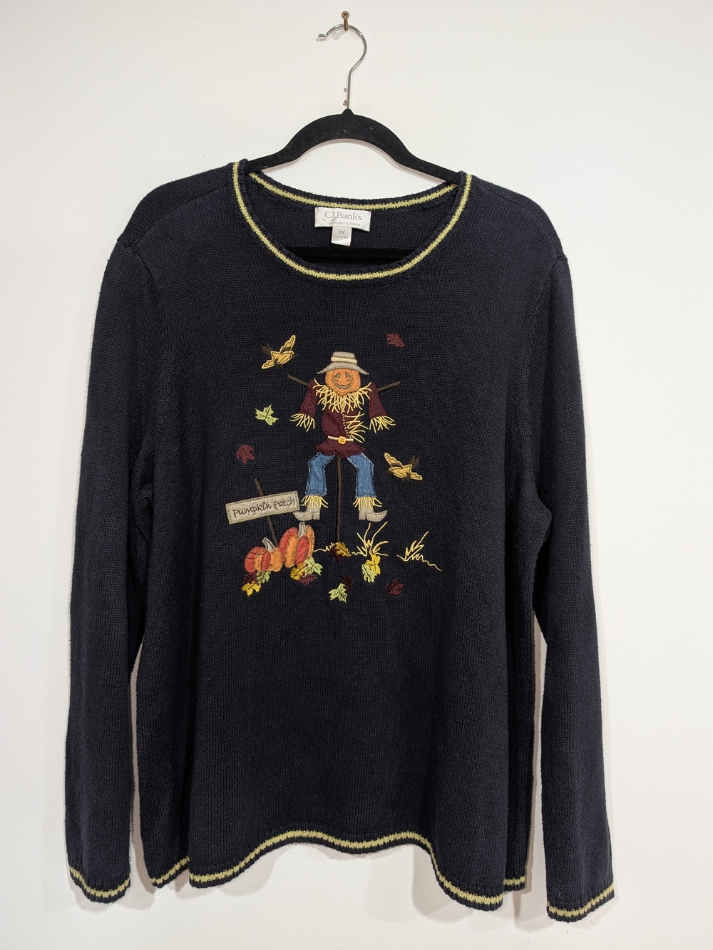 CJ Banks Vintage Ramie Cotton Fall Scarecrow Black Knit Sweater Women's 2X